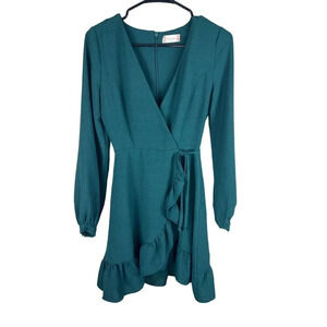 Altar’d State Green Long Sleeve Wrap Mini Dress Women’s XS